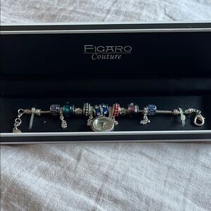 Figaro Couture Charm Bracelet  Watch with Multicolor Beads